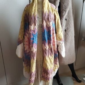Magnolia Pearl Taos Kimono Jacket Starburst Patchwork - Yellow, Pink, Blue